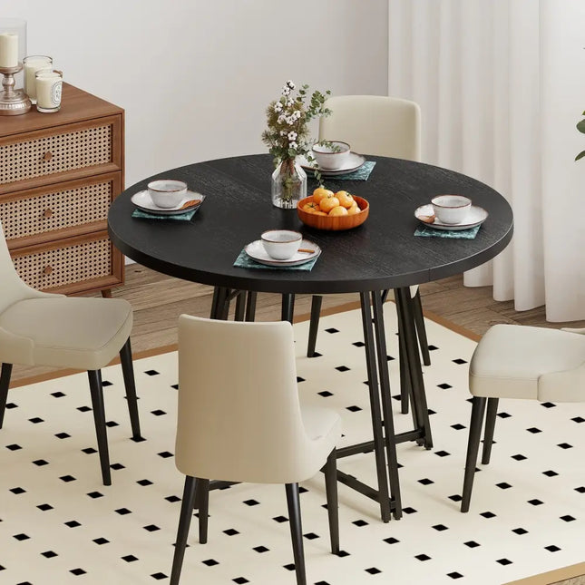 47 Inch Dining Table for 4-6 People Round Kitchen Table with Cross Base-Black Costway
