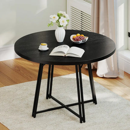 47 Inch Dining Table for 4-6 People Round Kitchen Table with Cross Base-Black Costway