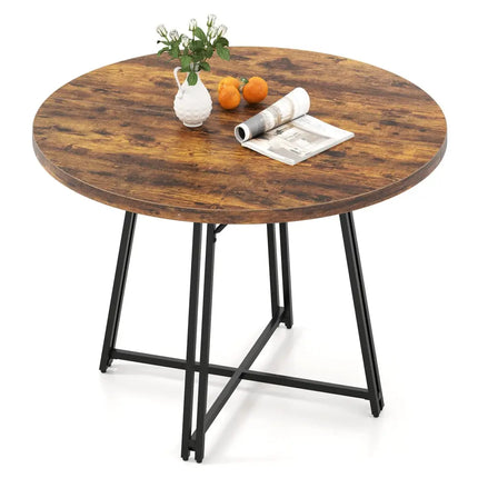 47 Inch Dining Table for 4-6 People Round Kitchen Table with Cross Base-Rustic Brown Costway