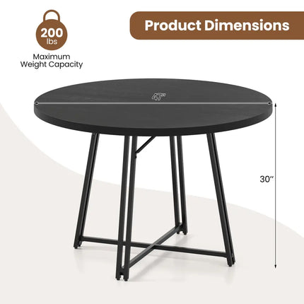47 Inch Dining Table for 4-6 People Round Kitchen Table with Cross Base-Black Costway