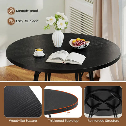 47 Inch Dining Table for 4-6 People Round Kitchen Table with Cross Base-Black Costway
