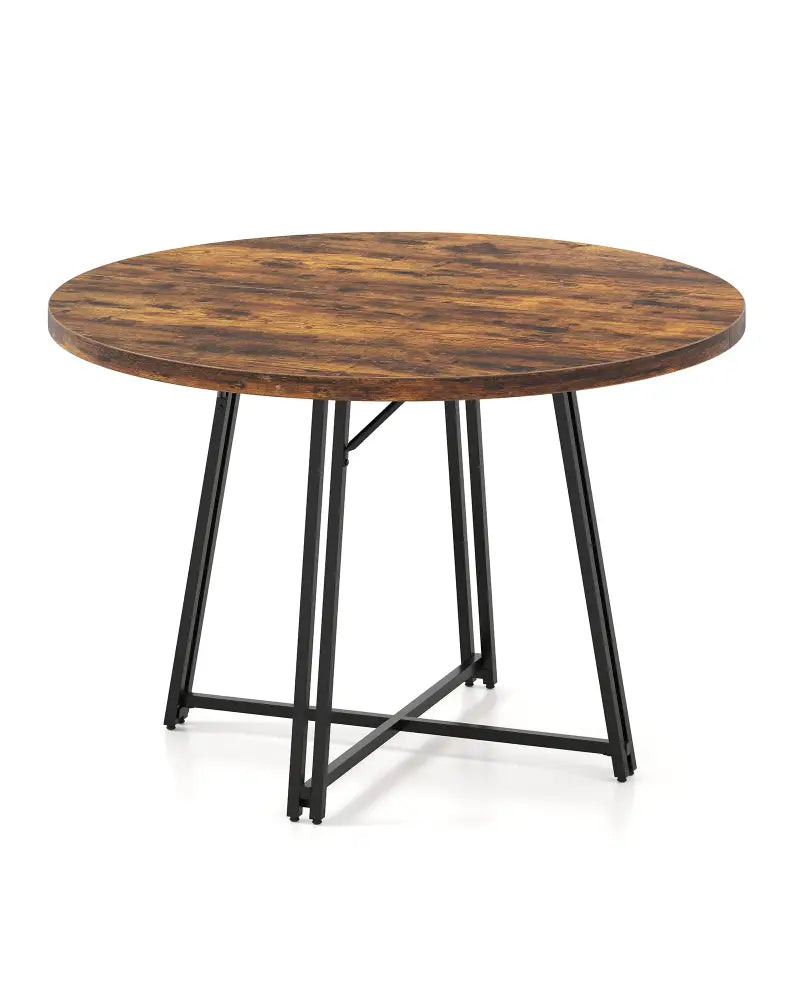 47 Inch Dining Table for 4-6 People Round Kitchen Table with Cross Base-Rustic Brown - Rustic Brown - Dining Tables