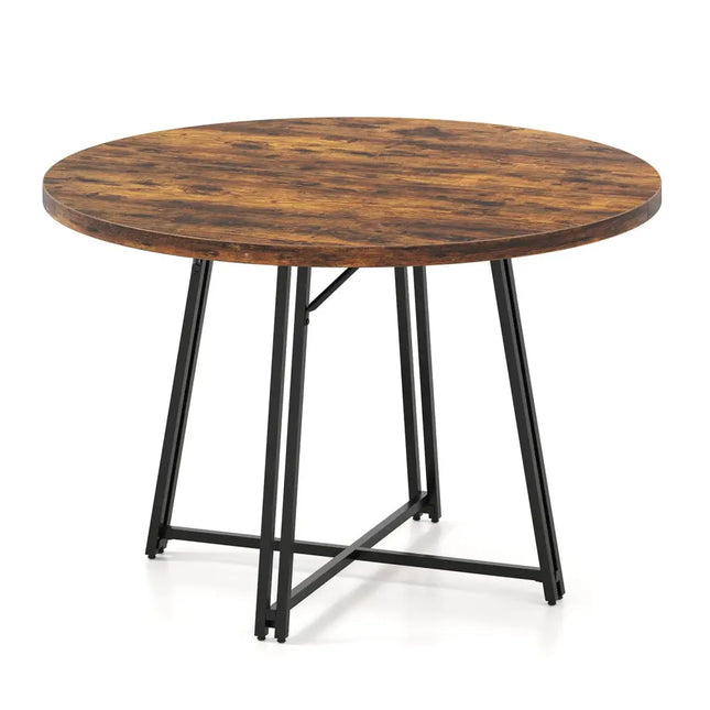 47 Inch Dining Table for 4-6 People Round Kitchen Table with Cross Base-Rustic Brown Costway