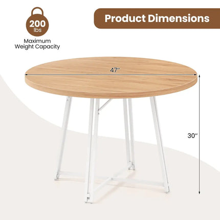 47 Inch Dining Table for 4-6 People Round Kitchen Table with Cross Base-Natural Costway