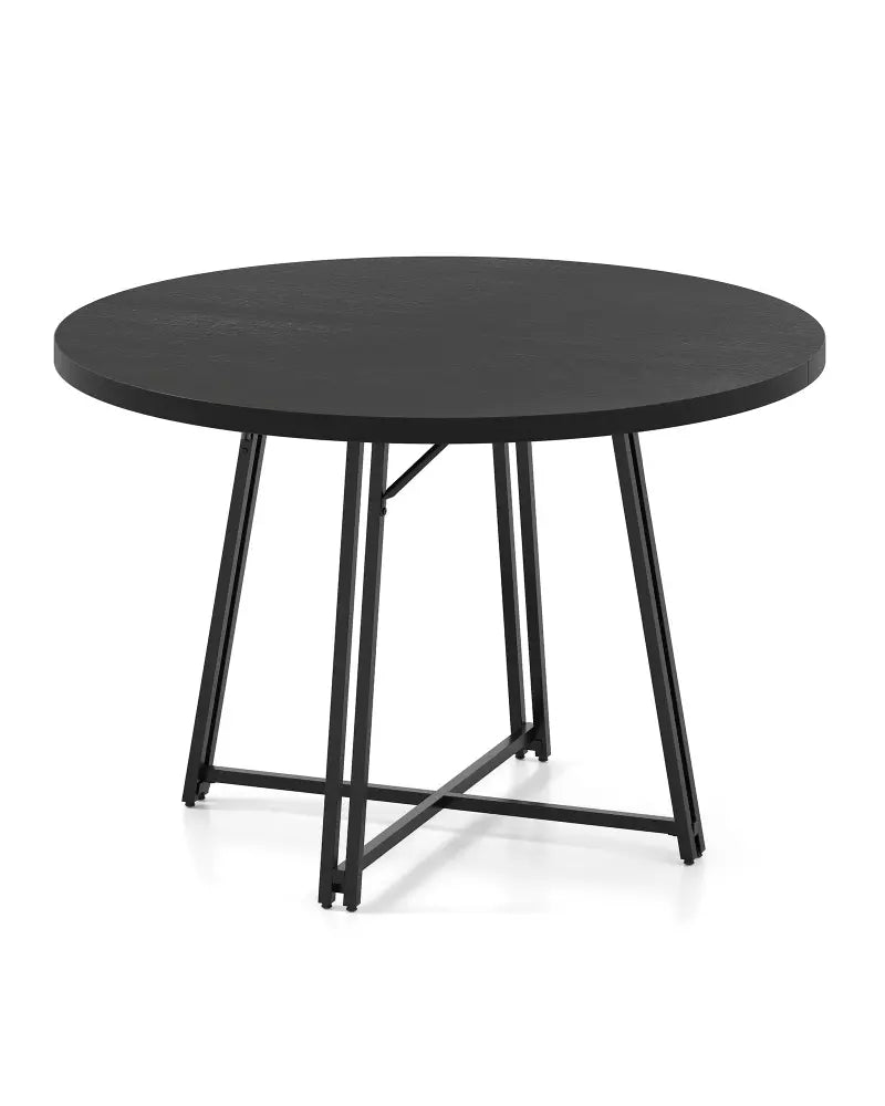 47 Inch Dining Table for 4-6 People Round Kitchen Table with Cross Base-Black - Black - Dining Tables