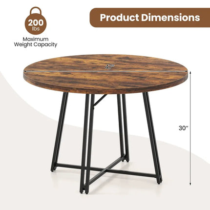 47 Inch Dining Table for 4-6 People Round Kitchen Table with Cross Base-Rustic Brown Costway