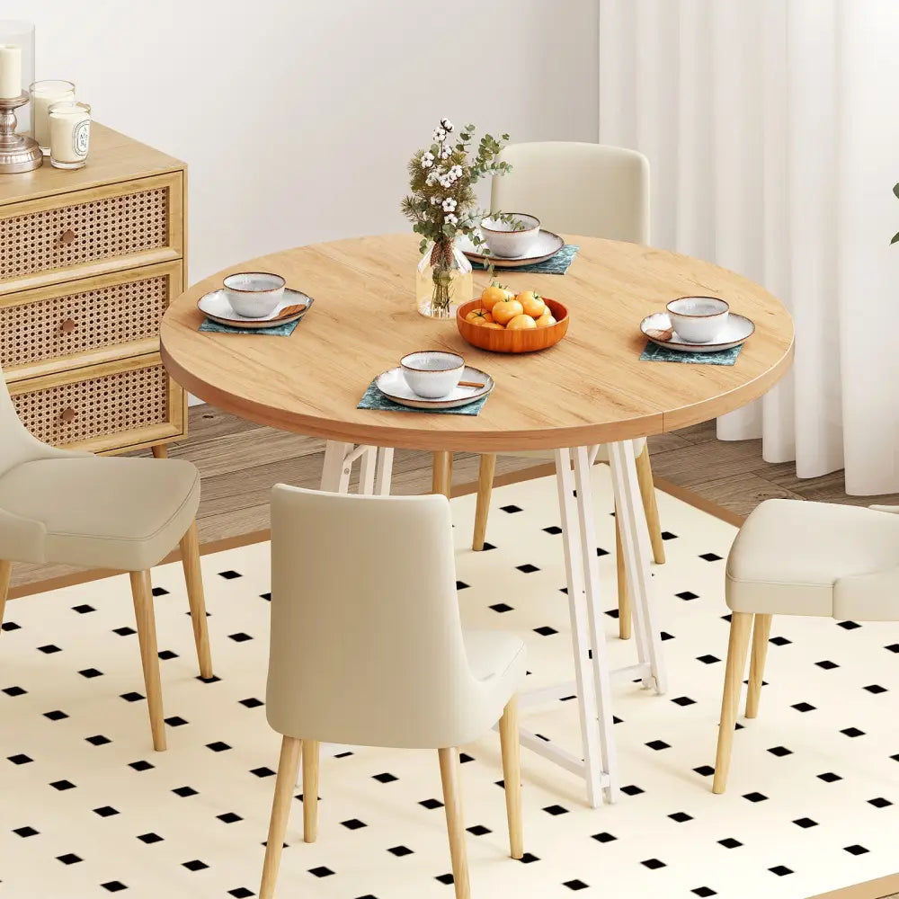 47 Inch Dining Table for 4-6 People Round Kitchen Table with Cross Base-Natural - Natural - Dining Tables