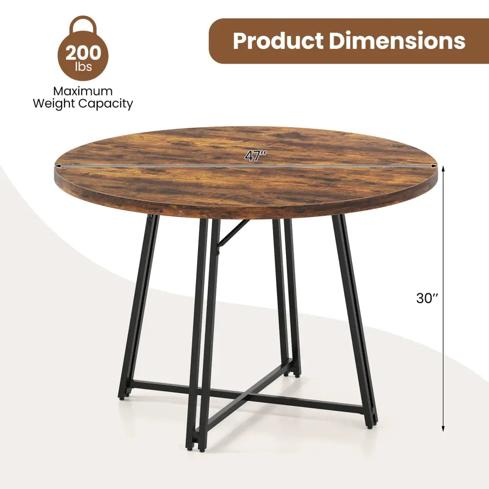 47 Inch Dining Table for 4-6 People Round Kitchen Table with Cross Base-Rustic Brown - Rustic Brown - Dining Tables