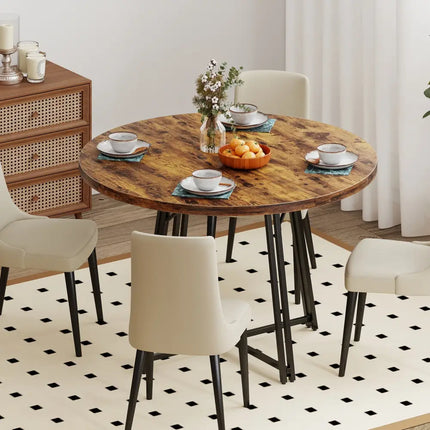 47 Inch Dining Table for 4-6 People Round Kitchen Table with Cross Base-Rustic Brown Costway