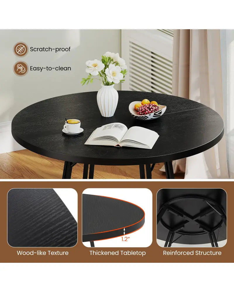 47 Inch Dining Table for 4-6 People Round Kitchen Table with Cross Base-Black - Black - Dining Tables