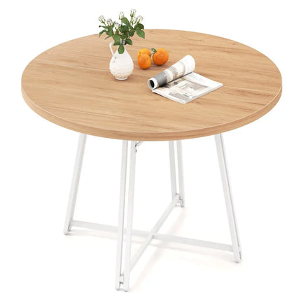 47 Inch Dining Table for 4-6 People Round Kitchen Table with Cross Base-Natural Costway
