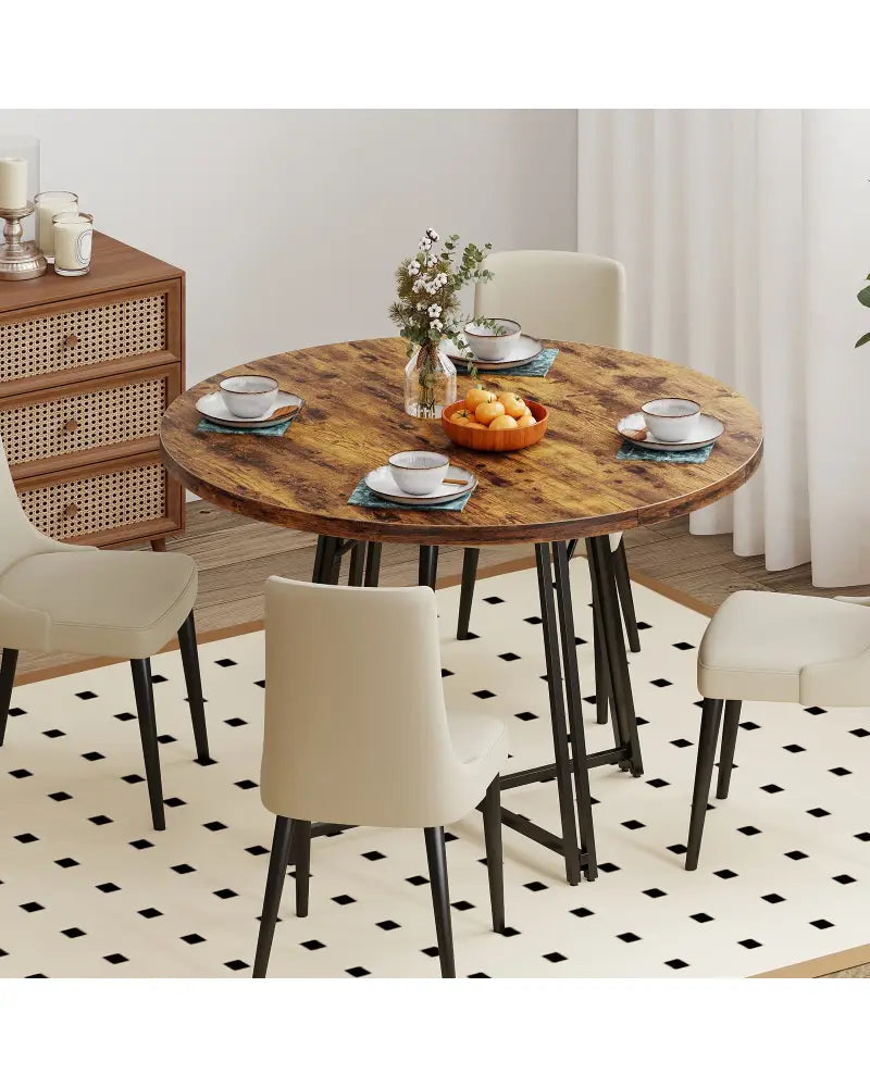 47 Inch Dining Table for 4-6 People Round Kitchen Table with Cross Base-Rustic Brown - Rustic Brown - Dining Tables