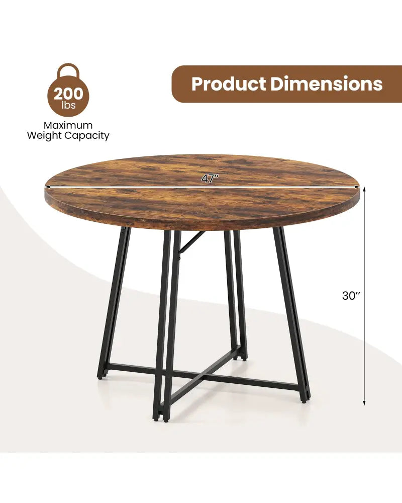 47 Inch Dining Table for 4-6 People Round Kitchen Table with Cross Base-Rustic Brown - Rustic Brown - Dining Tables