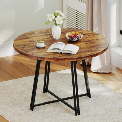 47 Inch Dining Table for 4-6 People Round Kitchen Table with Cross Base-Rustic Brown Costway