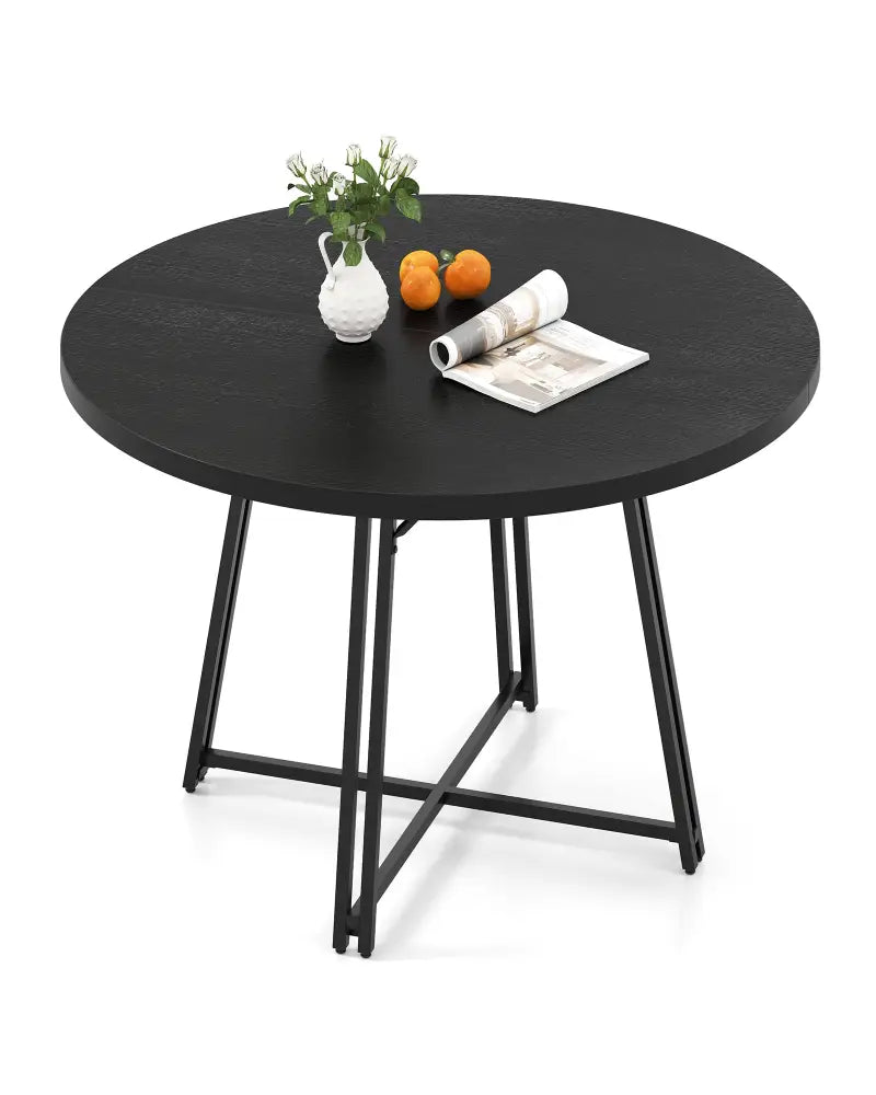 47 Inch Dining Table for 4-6 People Round Kitchen Table with Cross Base-Black - Black - Dining Tables