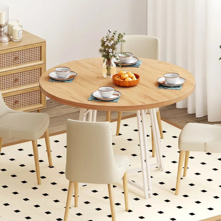 47 Inch Dining Table for 4-6 People Round Kitchen Table with Cross Base-Natural Costway