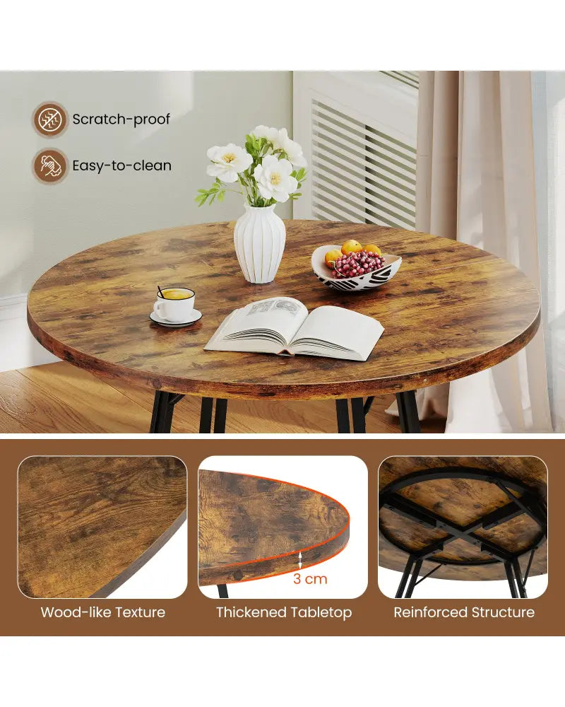 47 Inch Dining Table for 4-6 People Round Kitchen Table with Cross Base-Rustic Brown - Rustic Brown - Dining Tables