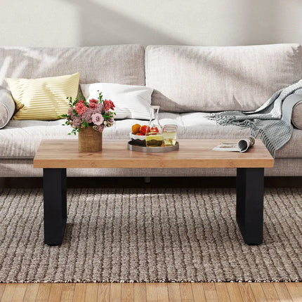 47 inch Farmhouse Style Rustic Coffee Table with Thickened Tabletop and Natural Wood Texture-Oak Costway