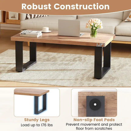 47 inch Farmhouse Style Rustic Coffee Table with Thickened Tabletop and Natural Wood Texture-Oak Costway
