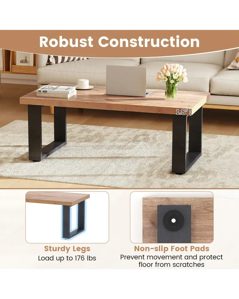 47 inch Farmhouse Style Rustic Coffee Table with Thickened Tabletop and Natural Wood Texture-Oak - Oak - Living Room