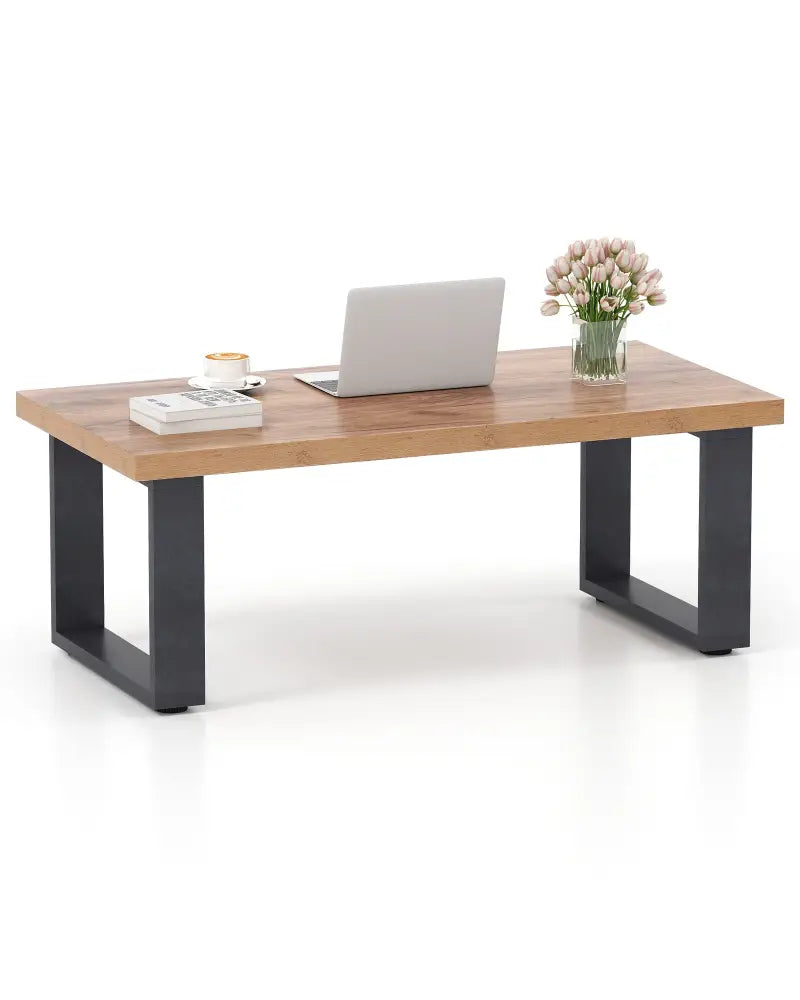 47 inch Farmhouse Style Rustic Coffee Table with Thickened Tabletop and Natural Wood Texture-Oak - Oak - Living Room