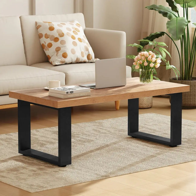 47 inch Farmhouse Style Rustic Coffee Table with Thickened Tabletop and Natural Wood Texture-Oak Costway
