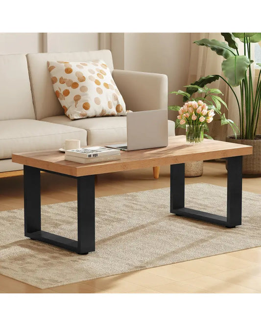 47 inch Farmhouse Style Rustic Coffee Table with Thickened Tabletop and Natural Wood Texture-Oak - Oak - Living Room