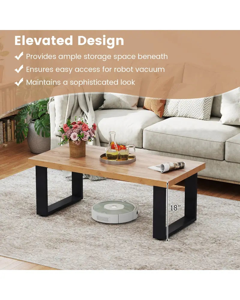 47 inch Farmhouse Style Rustic Coffee Table with Thickened Tabletop and Natural Wood Texture-Oak - Oak - Living Room
