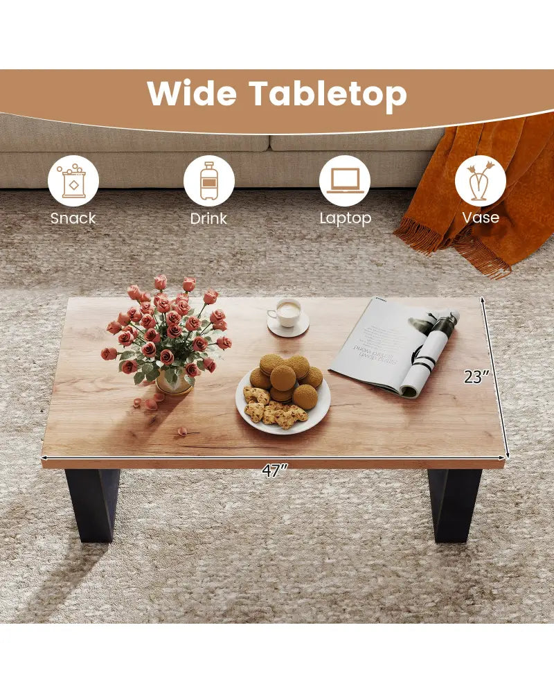 47 inch Farmhouse Style Rustic Coffee Table with Thickened Tabletop and Natural Wood Texture-Oak - Oak - Living Room