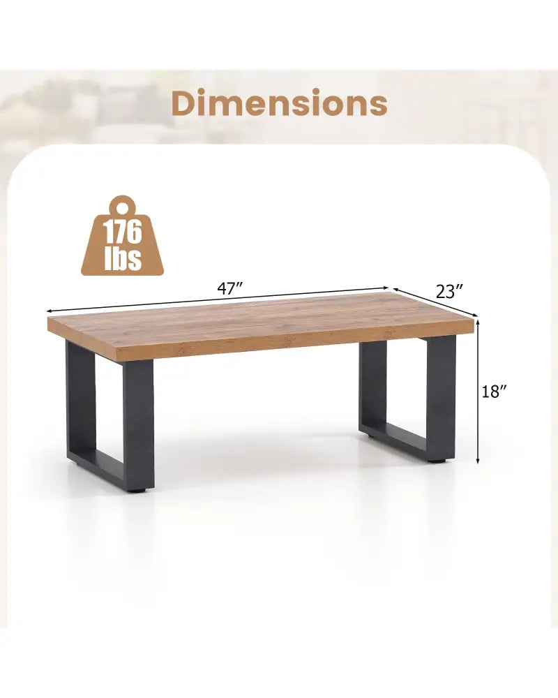 47 inch Farmhouse Style Rustic Coffee Table with Thickened Tabletop and Natural Wood Texture-Oak - Oak - Living Room