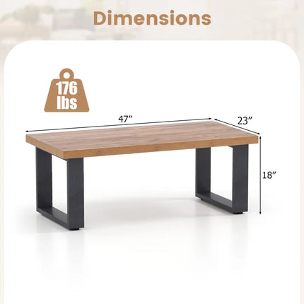 47 inch Farmhouse Style Rustic Coffee Table with Thickened Tabletop and Natural Wood Texture-Oak Costway