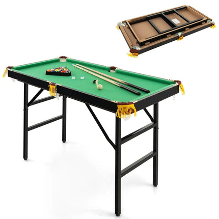 47 Inch Folding Billiard Table with Cues and Brush Chalk -Green - Green - Game Room
