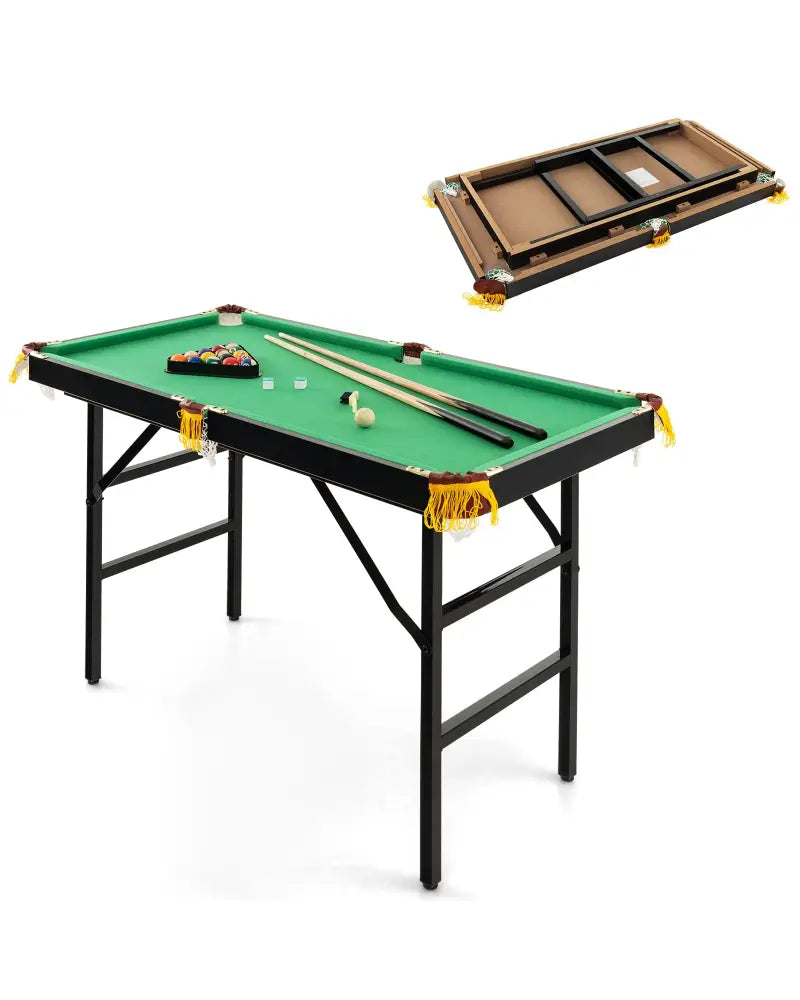 47 Inch Folding Billiard Table with Cues and Brush Chalk -Green - Green - Game Room