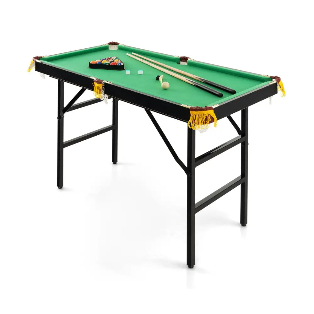 47 Inch Folding Billiard Table with Cues and Brush Chalk -Green - Green - Game Room