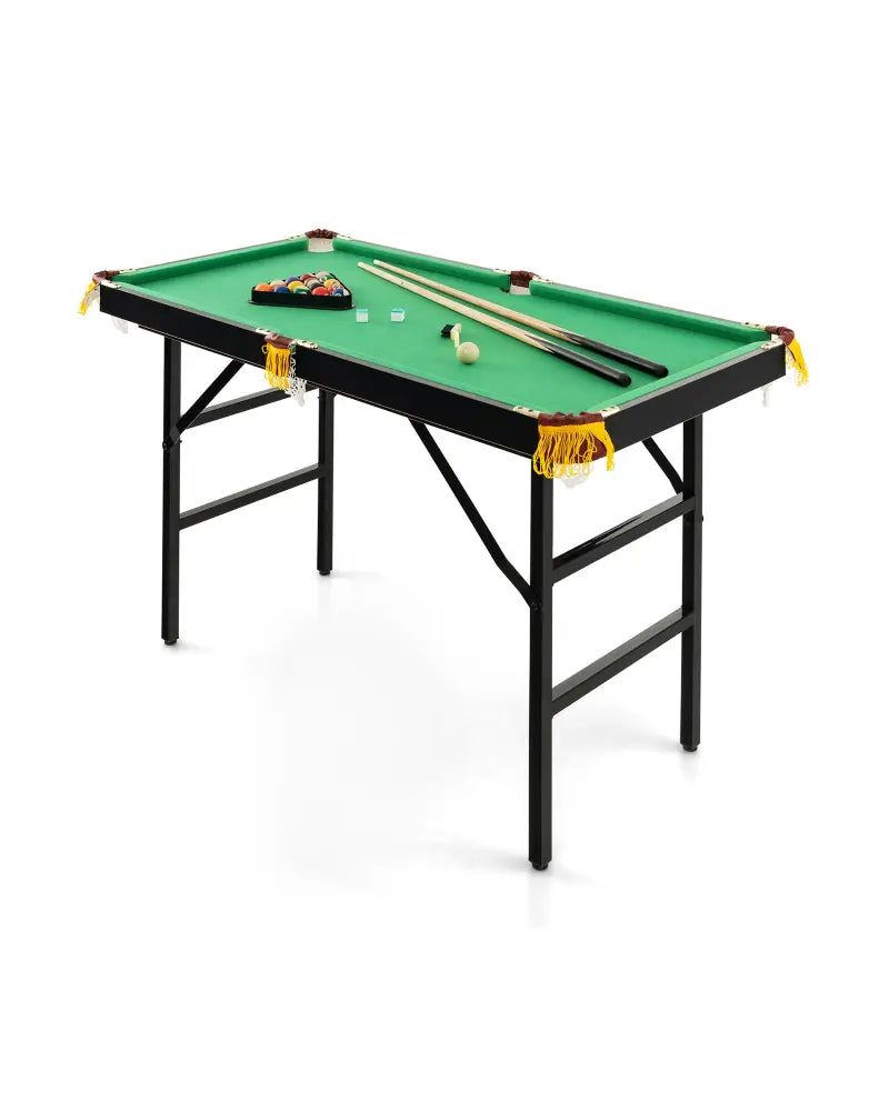47 Inch Folding Billiard Table with Cues and Brush Chalk -Green - Green - Game Room