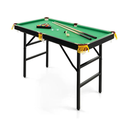 47 Inch Folding Billiard Table with Cues and Brush Chalk -Green - Green - Game Room