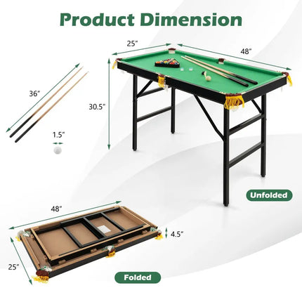 47 Inch Folding Billiard Table with Cues and Brush Chalk -Green - Green - Game Room