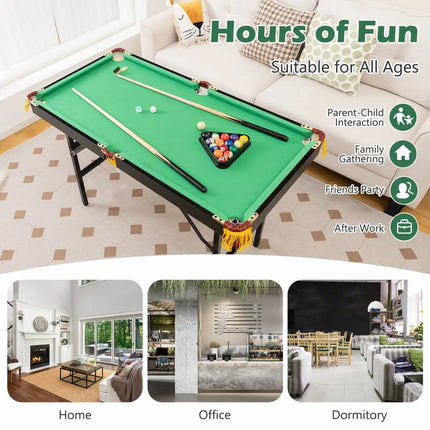 47 Inch Folding Billiard Table with Cues and Brush Chalk -Green - Green - Game Room
