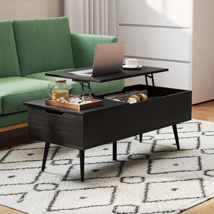 47 Inch Lift Top Coffee Table with 2 Hidden Compartments-Black Costway