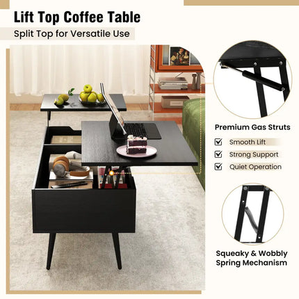 47 Inch Lift Top Coffee Table with 2 Hidden Compartments-Black Costway