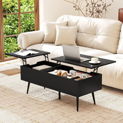 47 Inch Lift Top Coffee Table with 2 Hidden Compartments-Black Costway