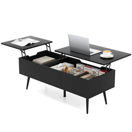 47 Inch Lift Top Coffee Table with 2 Hidden Compartments-Black Costway