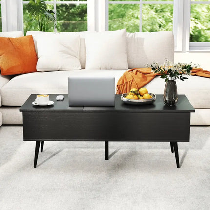 47 Inch Lift Top Coffee Table with 2 Hidden Compartments-Black Costway