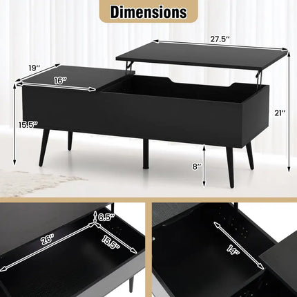 47 Inch Lift Top Coffee Table with 2 Hidden Compartments-Black Costway