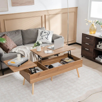 47 Inch Lift Top Coffee Table with 2 Hidden Compartments-Brown Costway