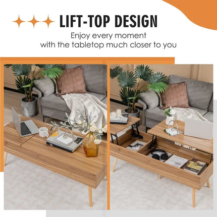 47 Inch Lift Top Coffee Table with 2 Hidden Compartments-Brown Costway