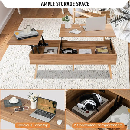 47 Inch Lift Top Coffee Table with 2 Hidden Compartments-Brown Costway