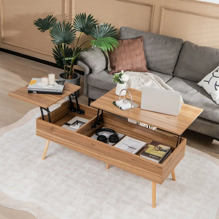 47 Inch Lift Top Coffee Table with 2 Hidden Compartments-Brown Costway