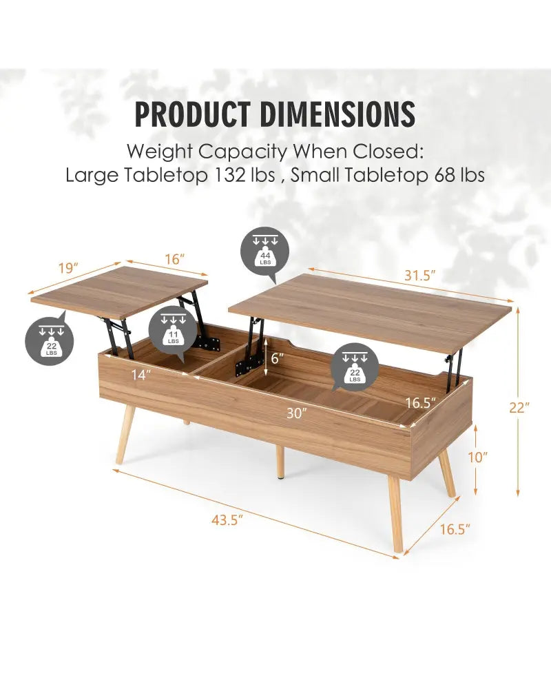 47 Inch Lift Top Coffee Table with 2 Hidden Compartments-Brown - Brown - Coffee Tables