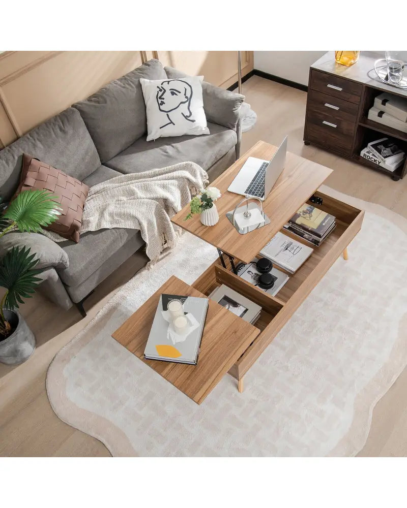 47 Inch Lift Top Coffee Table with 2 Hidden Compartments-Brown - Brown - Coffee Tables
